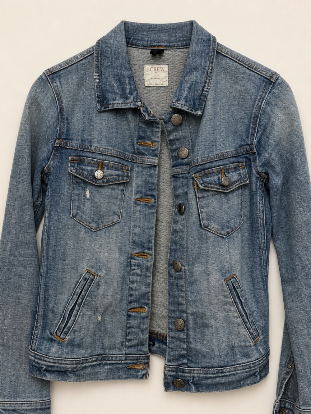 J. Crew Distressed Medium Blue Denim Jacket
